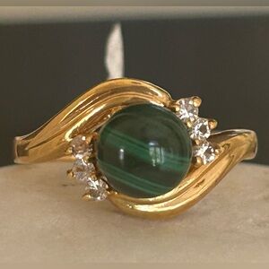 Genuine Malachite 18KT Gold Plated Ring